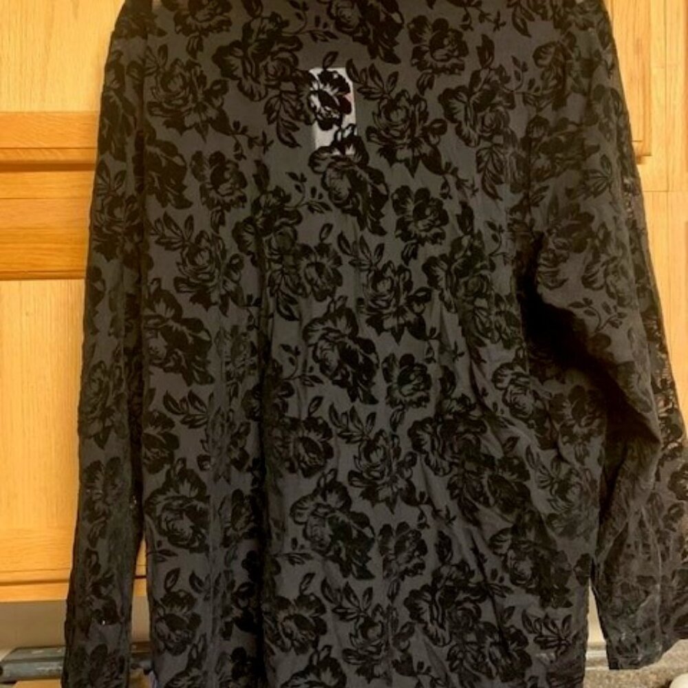 Flocked Mesh Mock Neck Long Sleeve Top